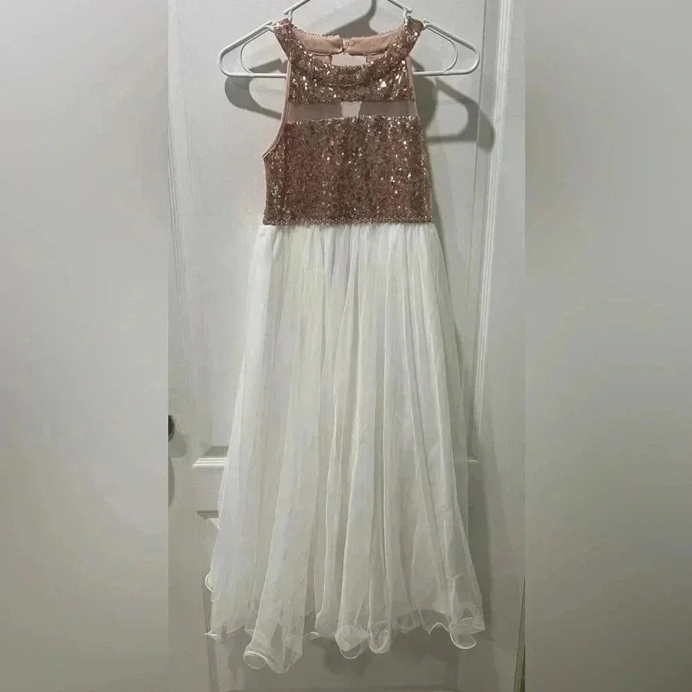 Trixxi Girl Roae Gold & White Party Dress (Size 10 Junior)